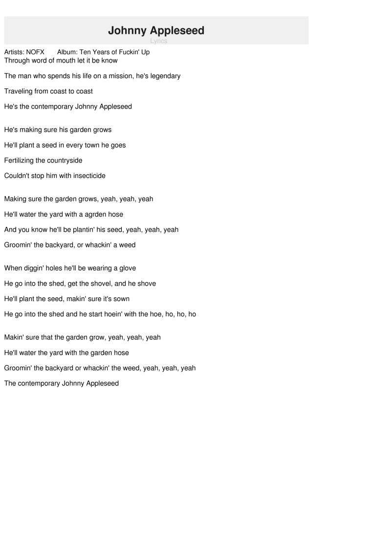 Featured image of post Johnny Appleseed Lyrics Nofx